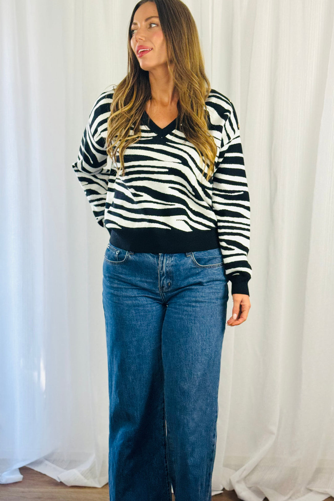 Petra Zebra Knit Top in Black and White
