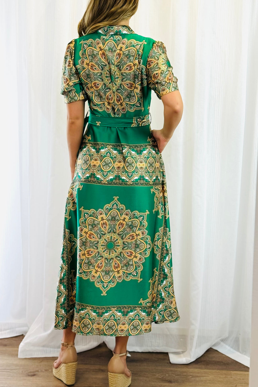 Angelina Embroidered Print Dress in Green