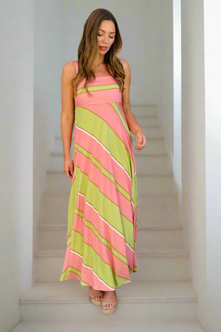 Miley Maxi Dress in Lime and Pink Print