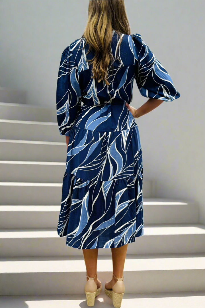 Vivienne Midi Dress  In Navy Print