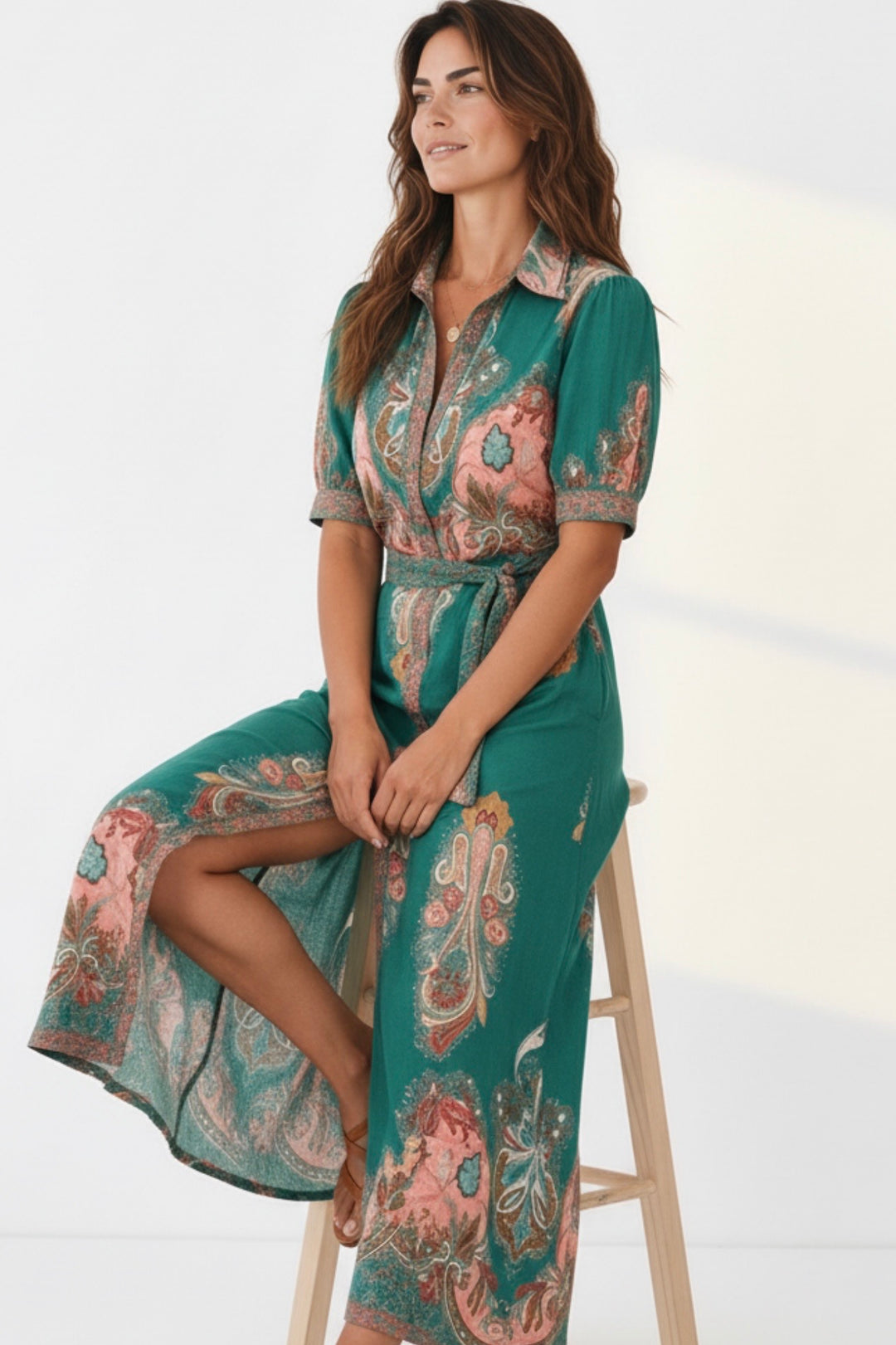 Gidget Short Sleeve Dress With Embroidered Print