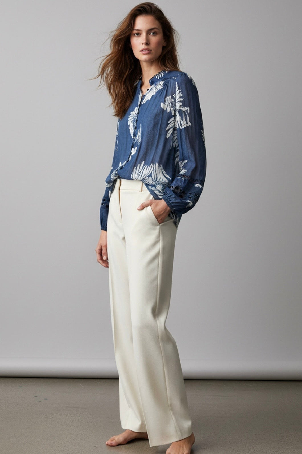 Evie Top in Navy Print