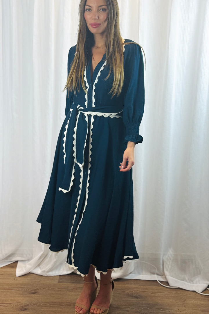 Shyla Dress in Navy with White Trimming