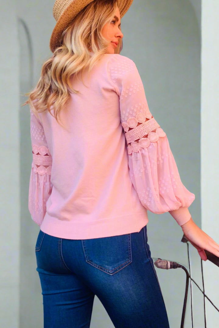 Molli Knit Top Detailed Sleeve in Pink