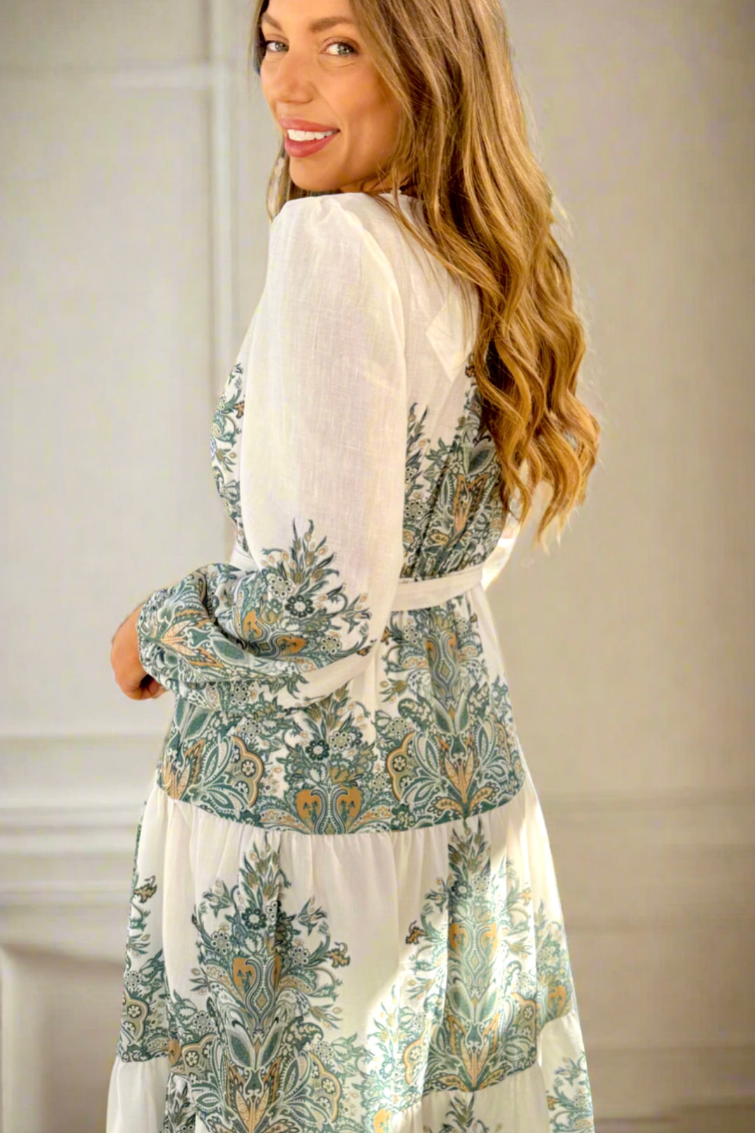 Vivienne Cream And Olive Multi Print Dress
