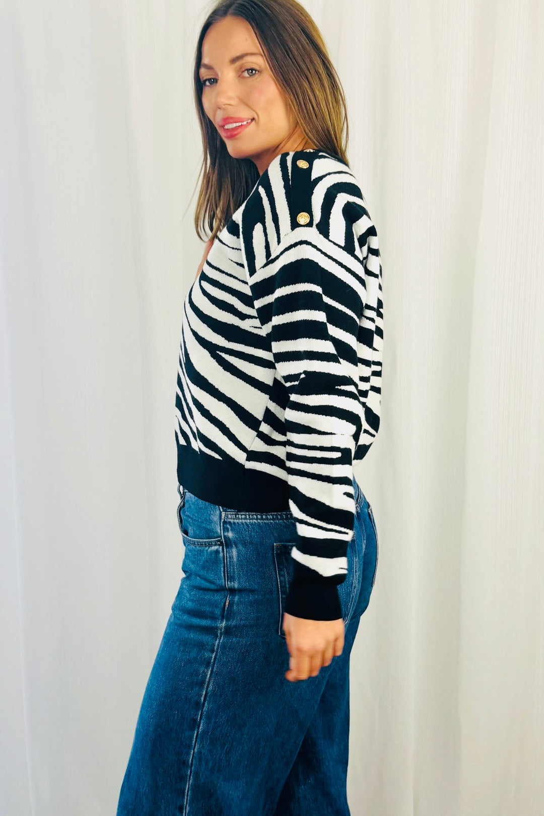 Petra Zebra Knit Top in Black and White