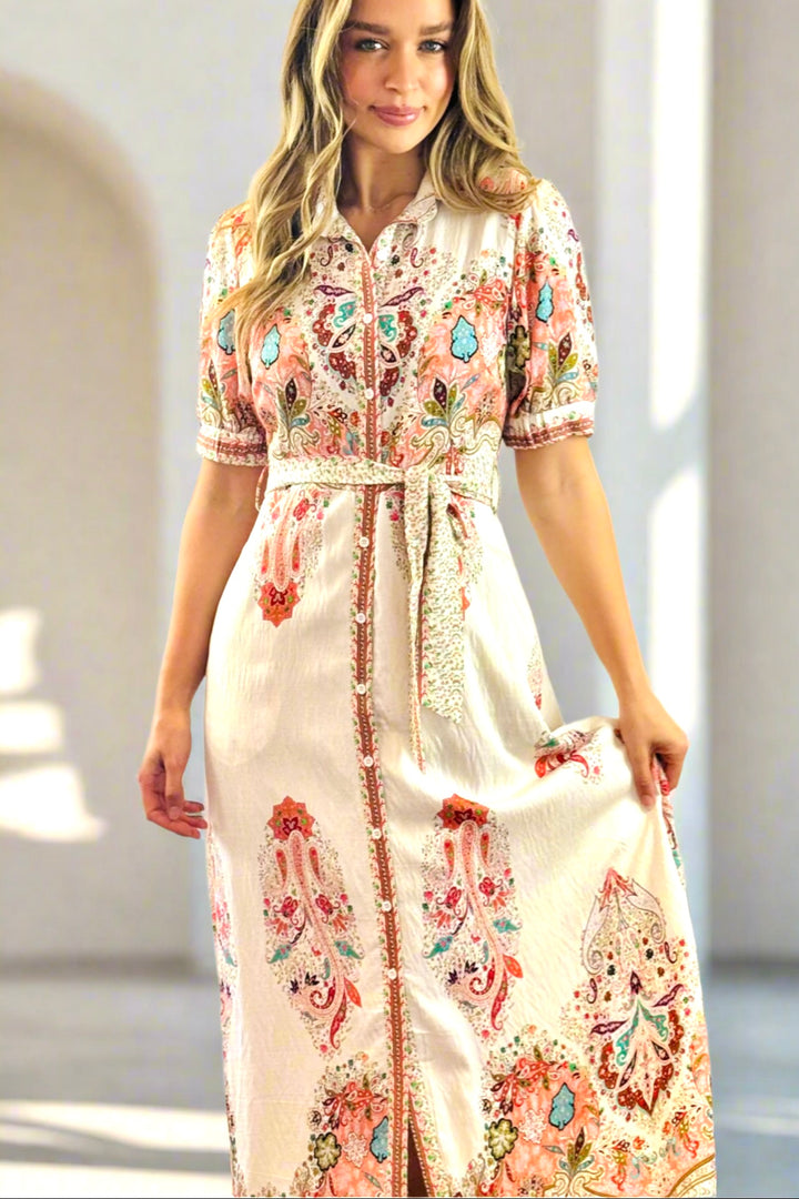 Gidget Embroidered Print Dress In Off White