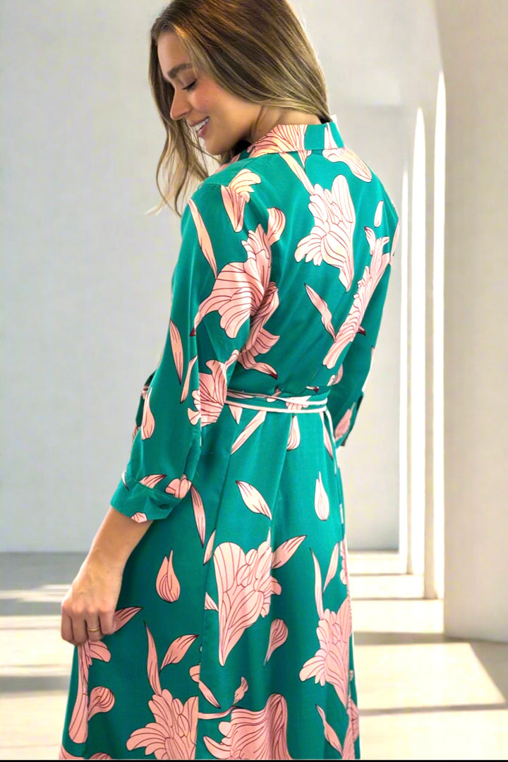 Martina Green and Pink Print Midi Dress