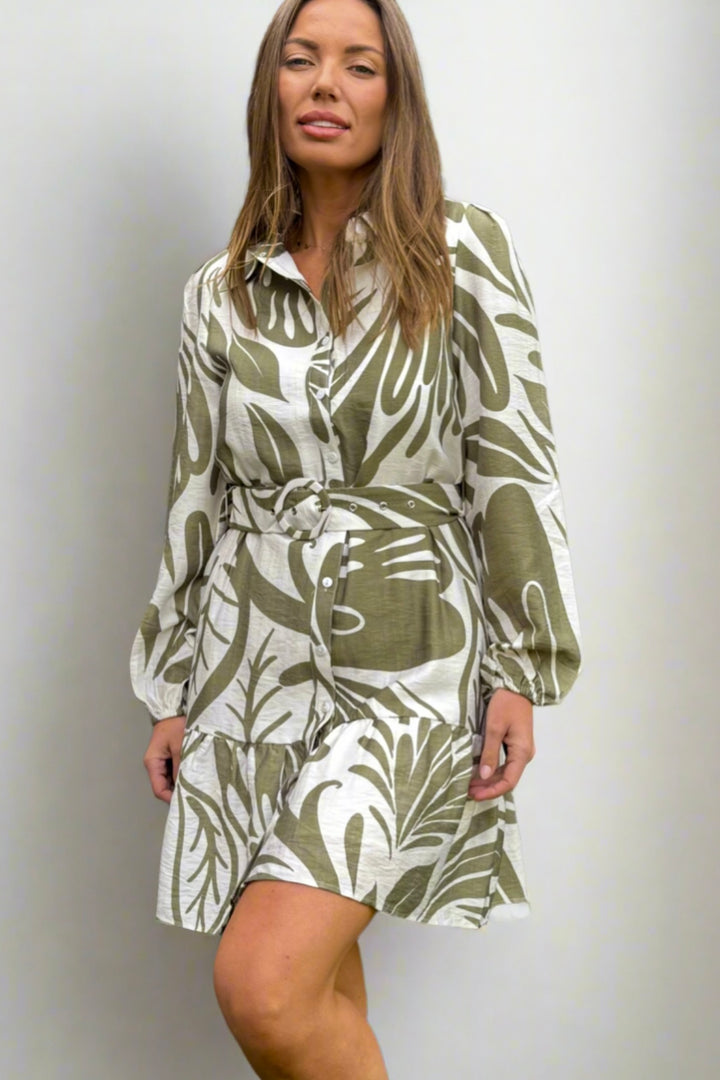 Fate Khaki and Off White Print Dress