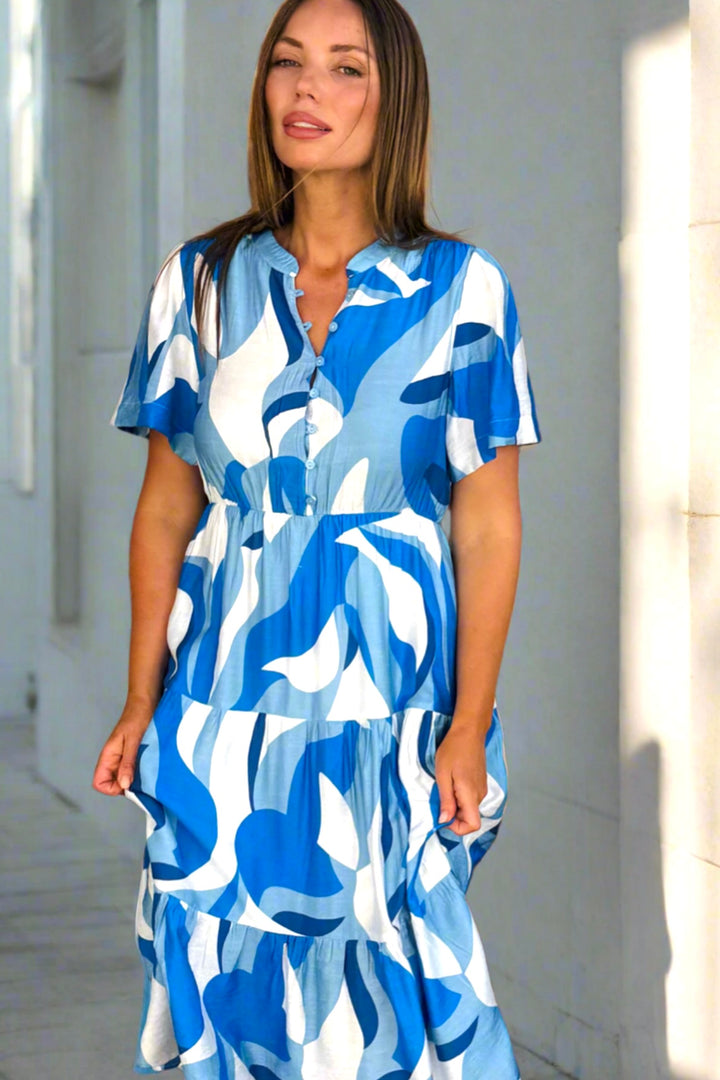 Bianca Blue and White Blue Multi Print Dress