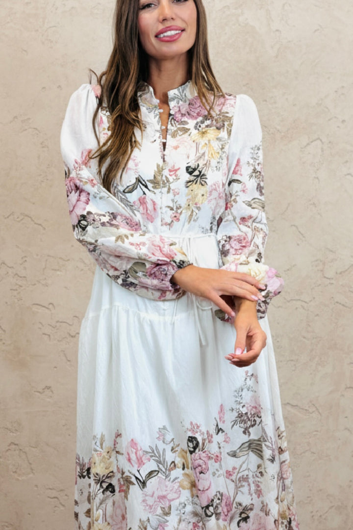 Juliet Off White Floral Multi Print Dress