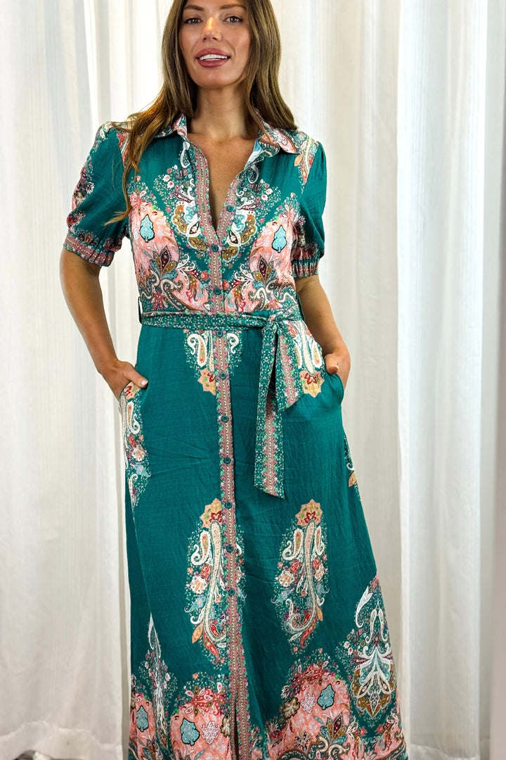 Gidget Short Sleeve Dress With Embroidered Print