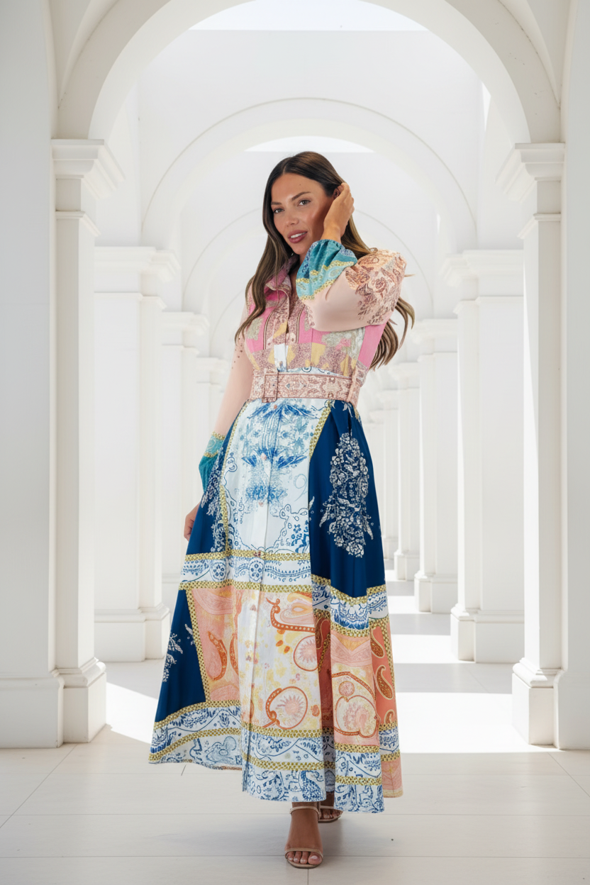 Marley Long Sleeve Multi Print Dress