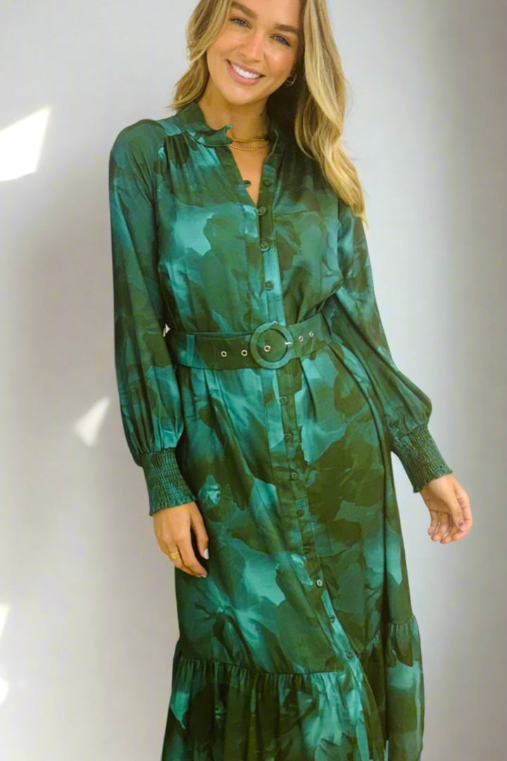 Bonnie Midi Dress in Green Print