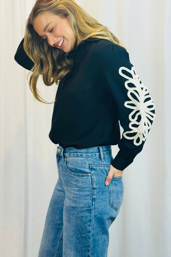 Valerie Black Shirt With Cream Embroidery