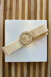 Phoebe Rattan Stretchy Belt in Natural with beads