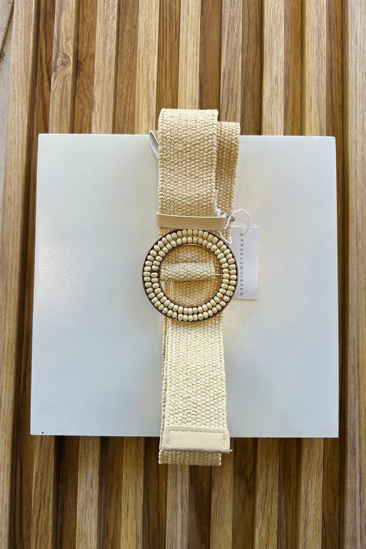 Phoebe Rattan Stretchy Belt in Natural with beads