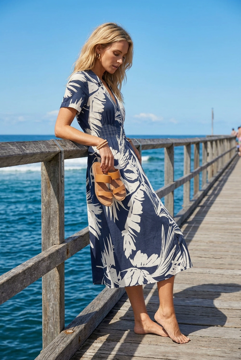 Alani Dress in Dark Navy Print
