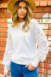 Naomi lace sleeve top in White