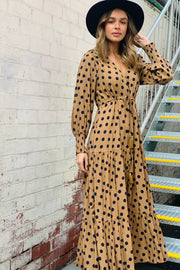 Charli | Polka Dot Maxi Dress  In Tan