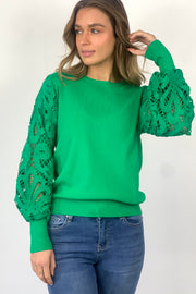 Naomi lace sleeve top in green.