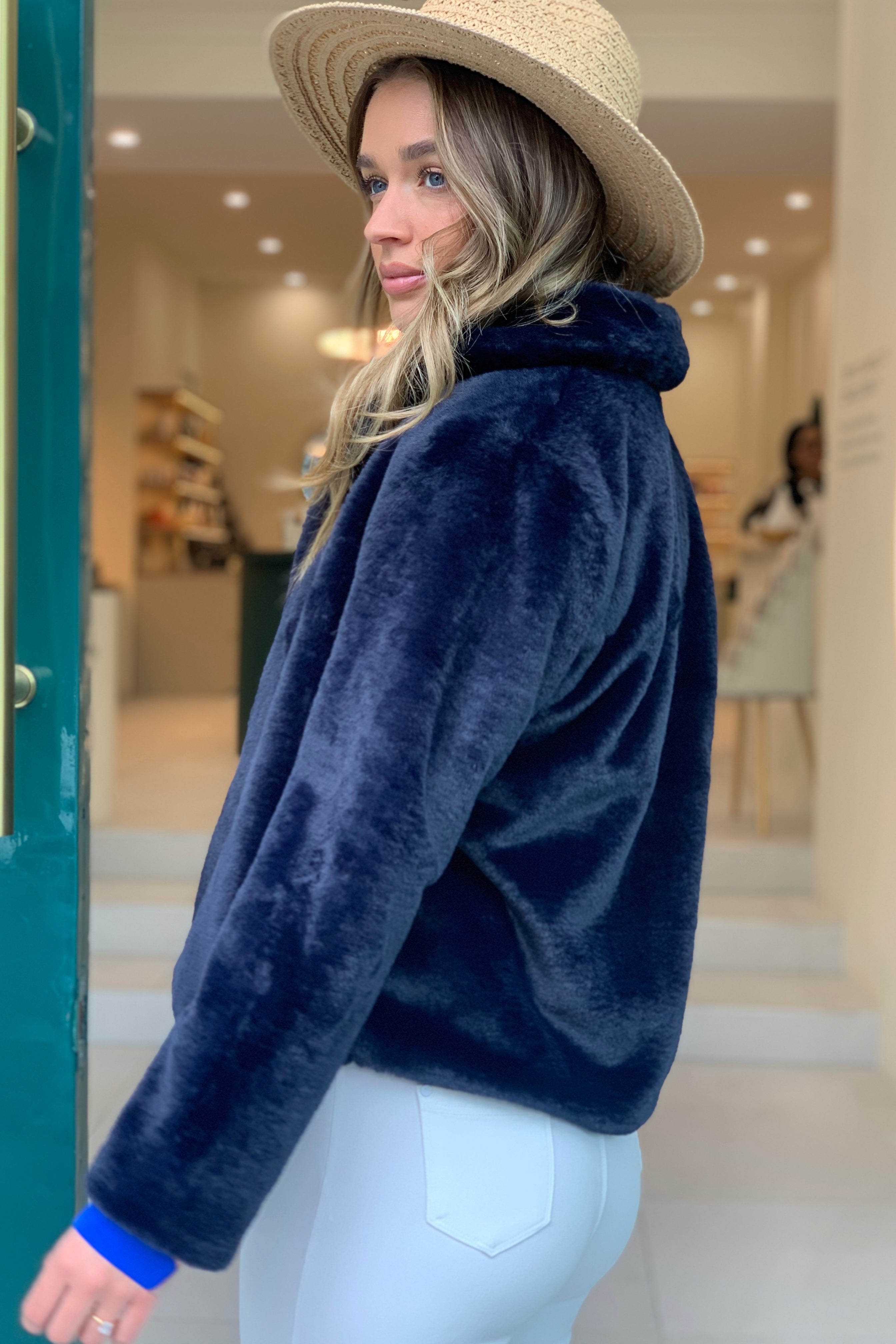 Kayla Fur Jacket In Dark Navy – Halo & Hutch