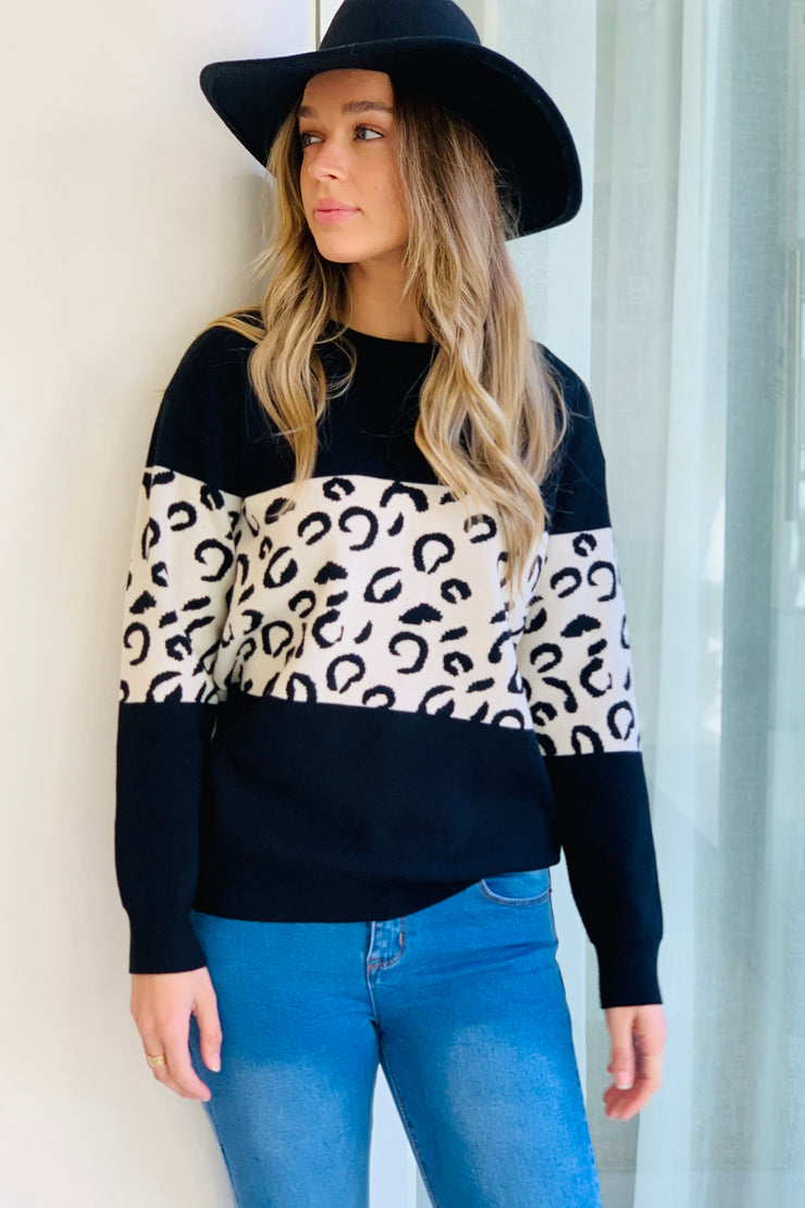 Sage Leopard Knit in Natural And Black