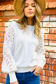 Naomi lace sleeve top in White