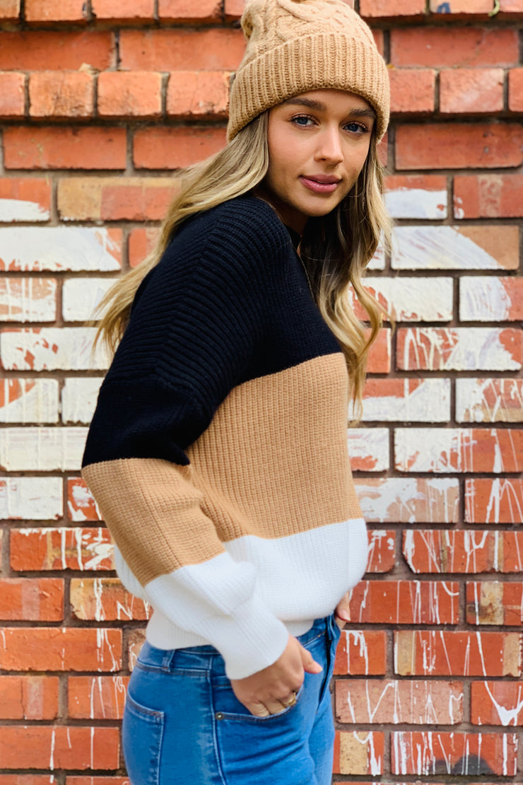 Abbey Knit in Black And Camel