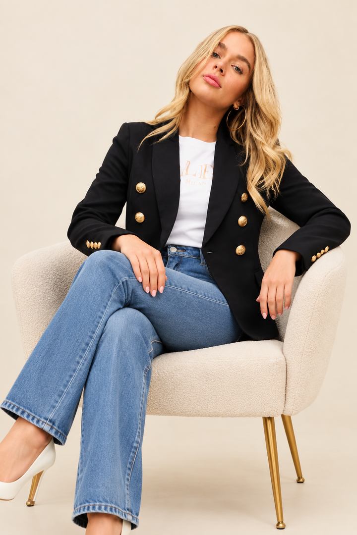 Lulu | Blazer In Black With Gold Buttons