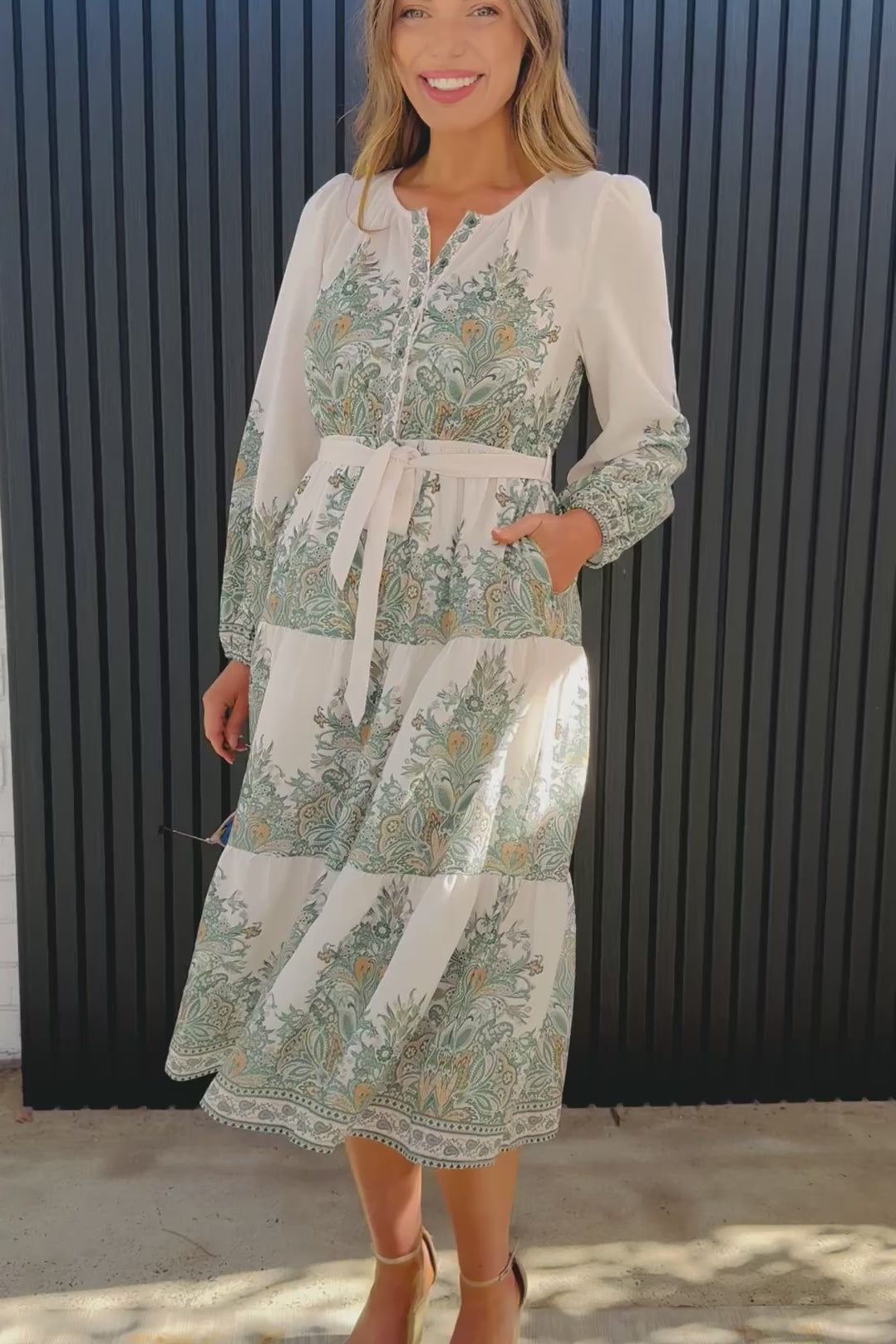 Vivienne Cream And Olive Multi Print Dress
