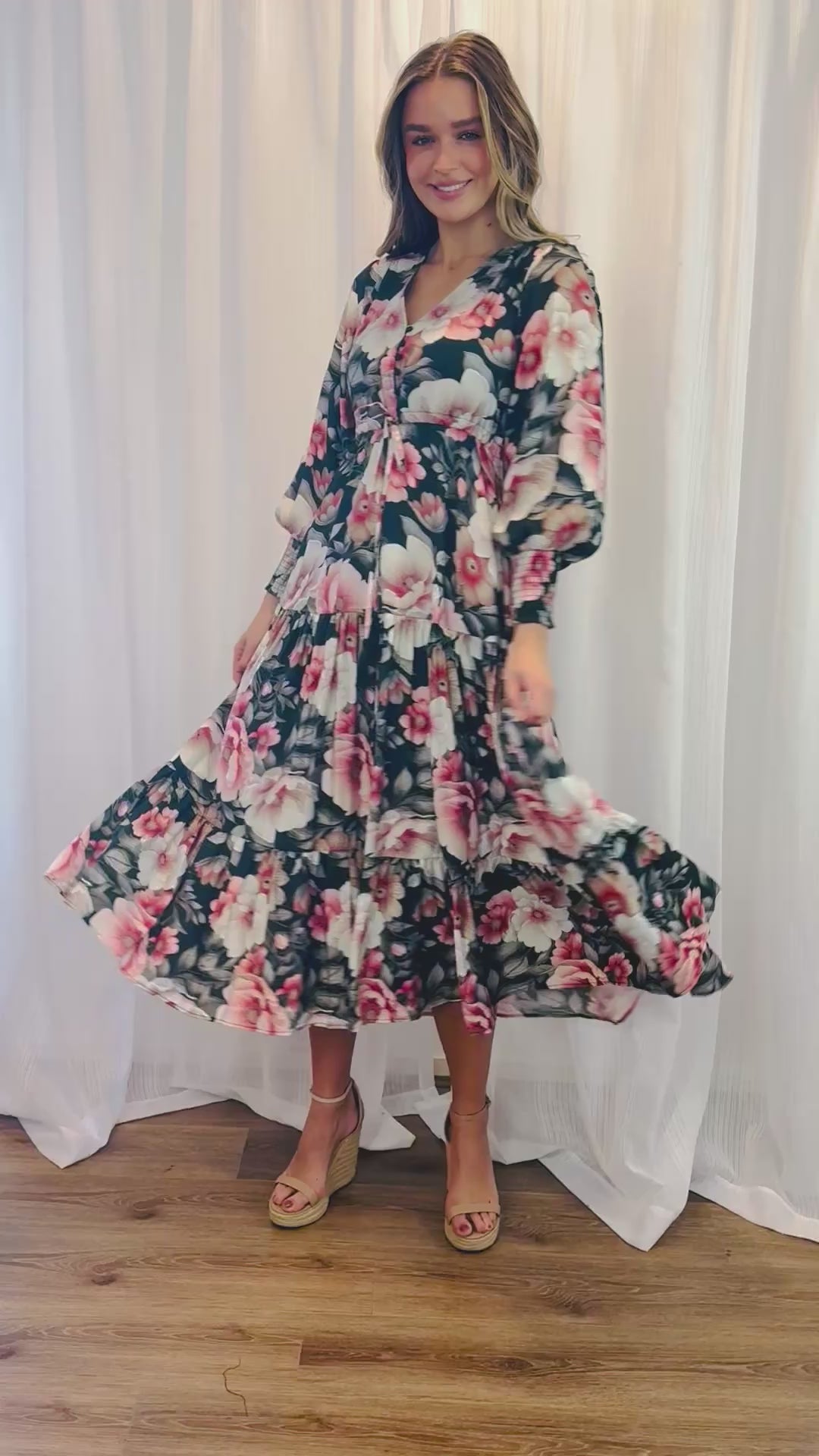 Yasmine Floral Drawstring Maxi Dress with Front Split