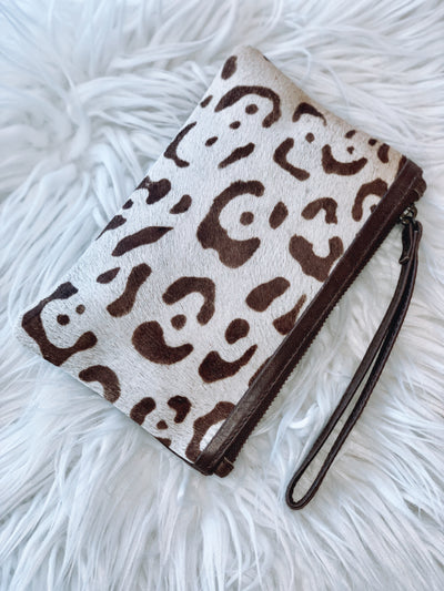 Halo Leopard Leather Clutch