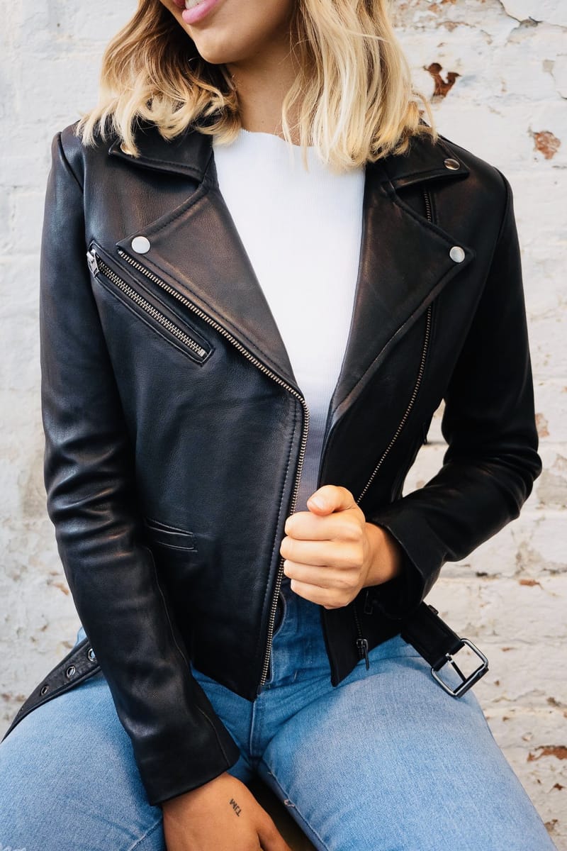 Elly | Black Leather Jacket with Belt