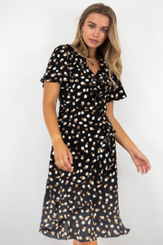 Katia | Black Frill Polka Dot Midi Dress
