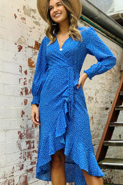 Alyssa Midi Wrap Dress In BluePrint
