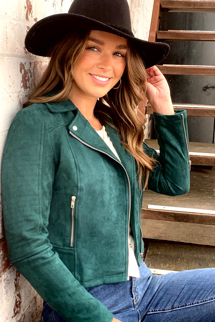 Maxim Faux Suede Jacket in Forest Green