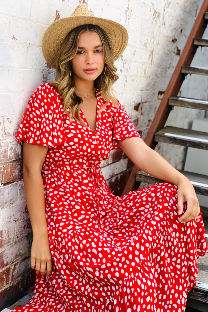 Eliza Maxi in Red And White Print