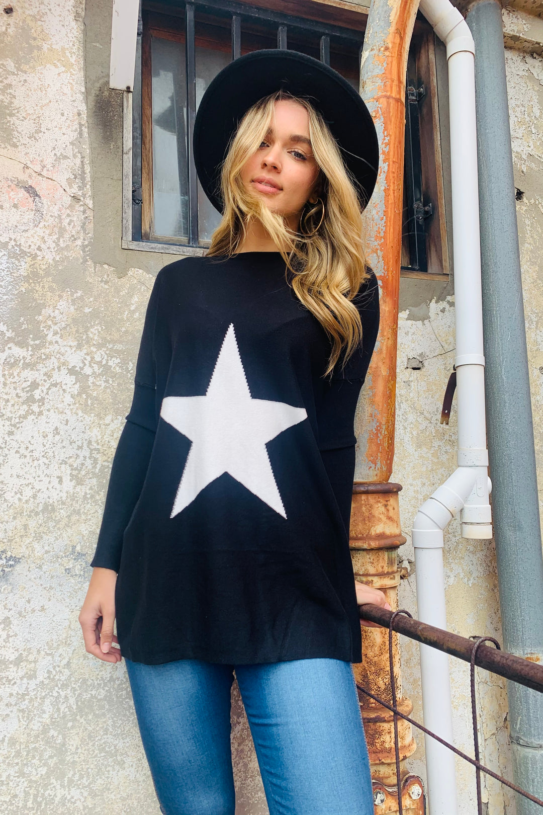 Maya | Star Knit Jumper In Black