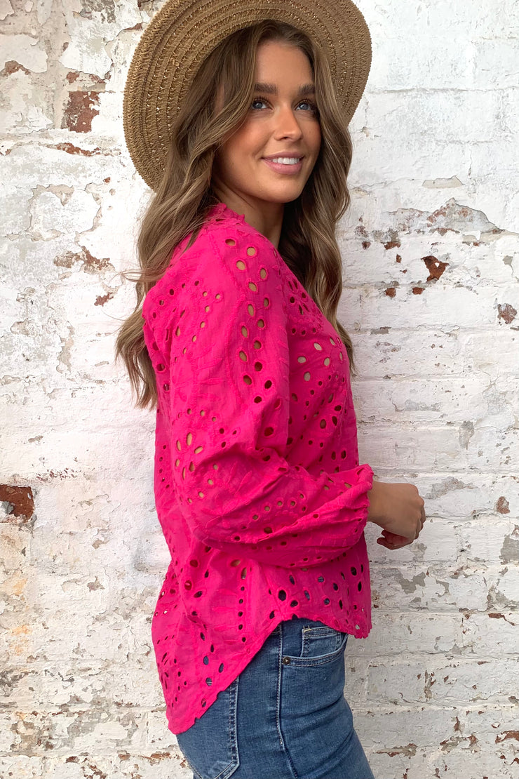 Kendra Hot Pink Embroidered Lace Shirt