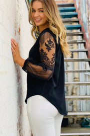 Gracie | Black Top With Lace Sleeve