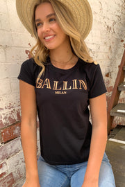 Claudia | Black Ballin T-Shirt With Gold Button Detail