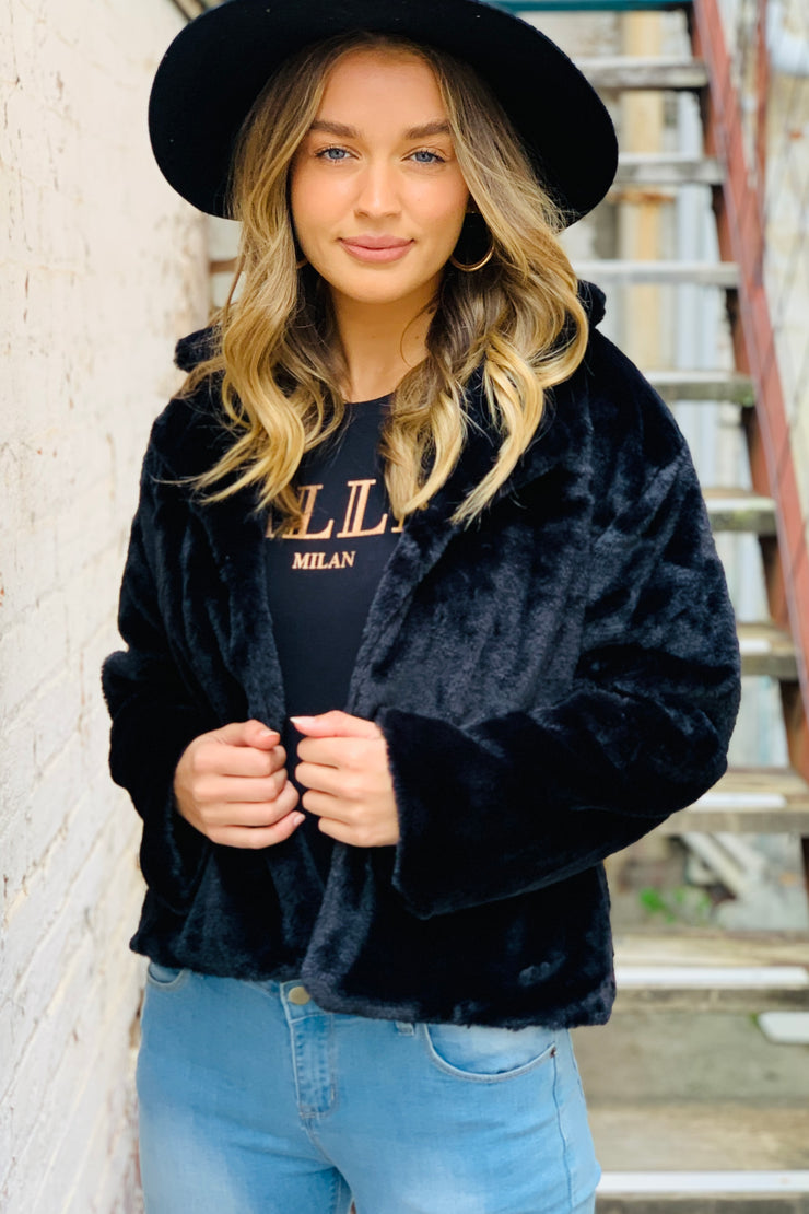 Kayla Faux Fur Jacket in Black