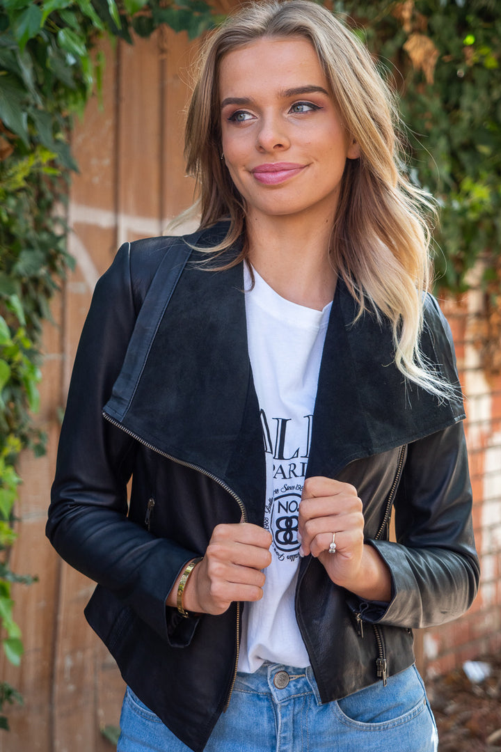 Sienna | Lambskin Leather Jacket with Suede Collar