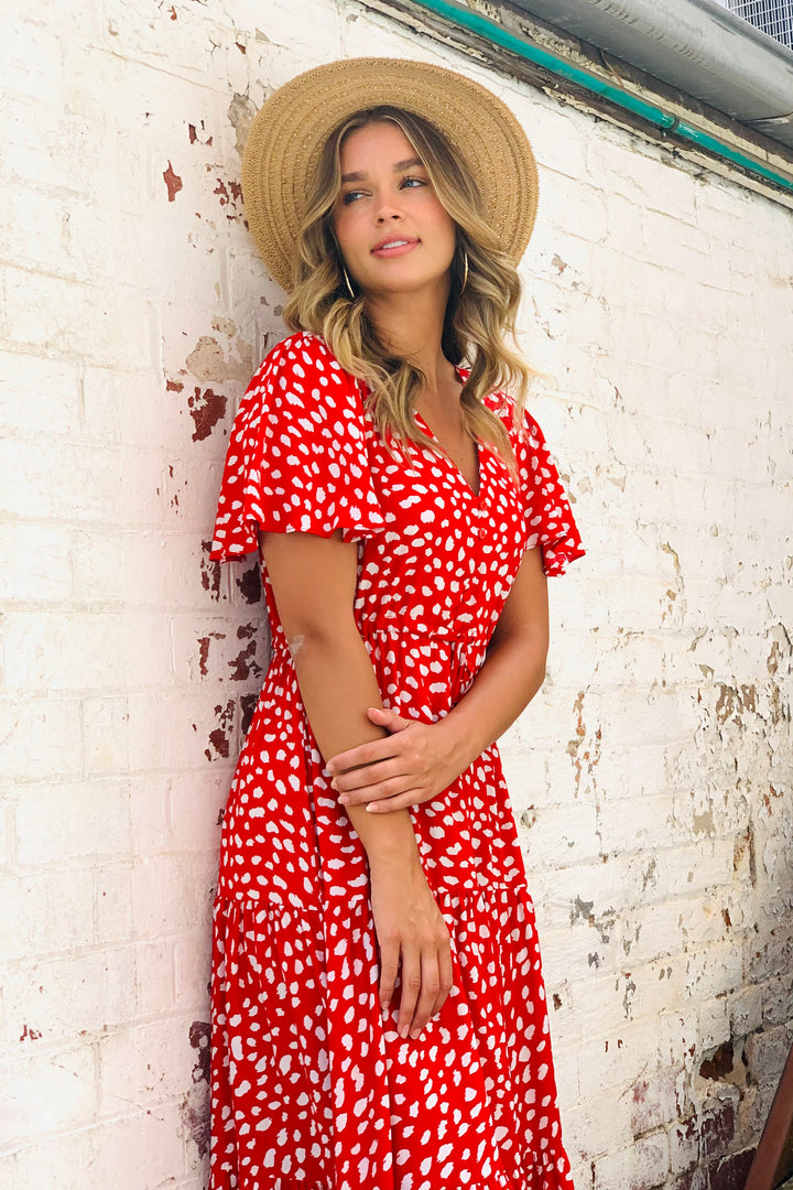 Eliza Maxi in Red And White Print