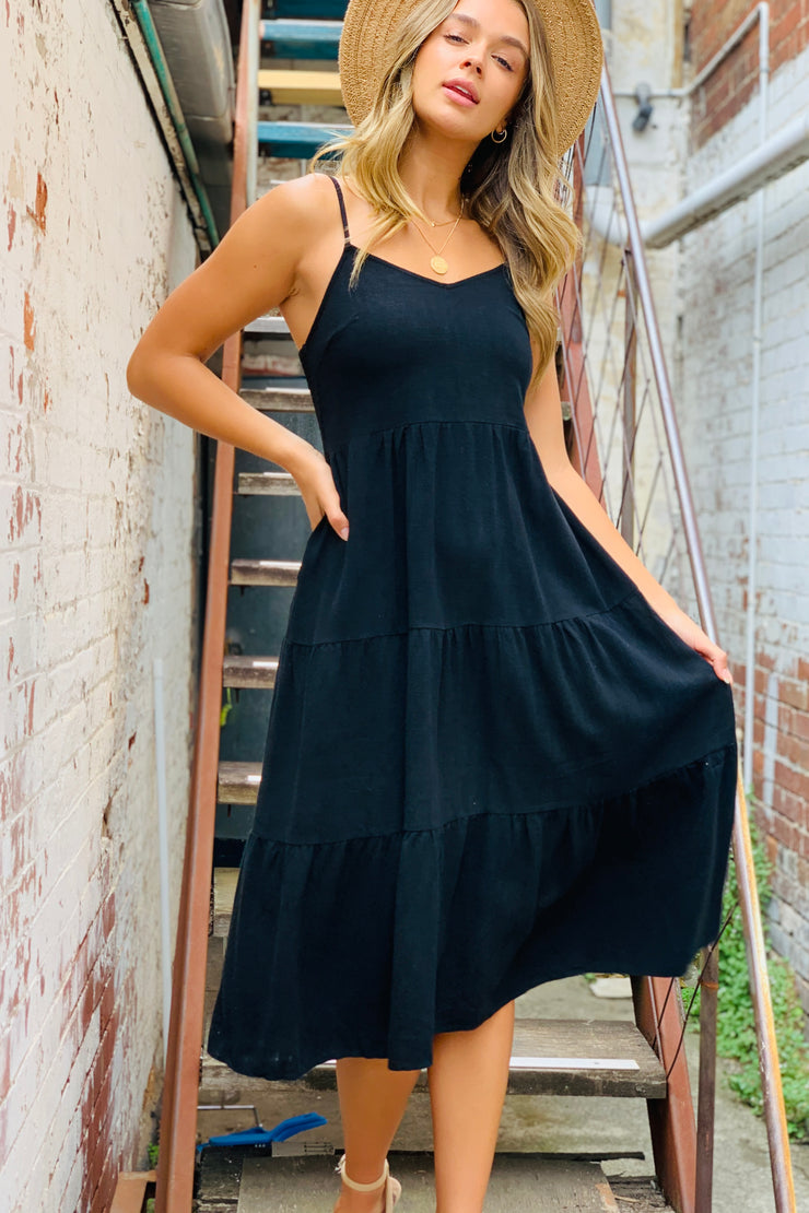 Haven Linen Dress In Black