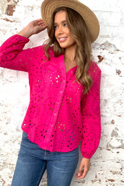 Kendra Hot Pink Embroidered Lace Shirt
