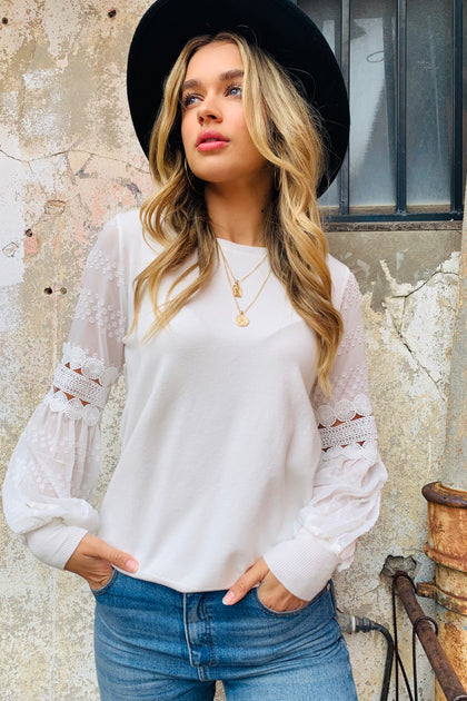 Molli | Detailed Sleeve Knit in White 30% off at Cart – Halo & Hutch