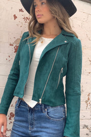 Maxim Faux Suede Jacket in Forest Green