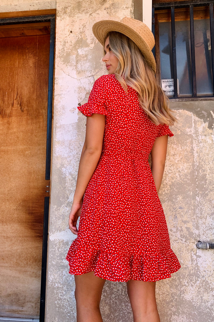 Brandi Wrap Dress In Red Heart Print